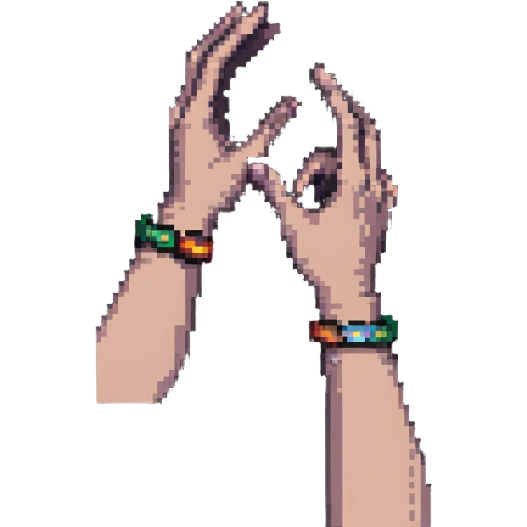 pixel art of hands showing the pasha technique, minimal and recognizable emoji