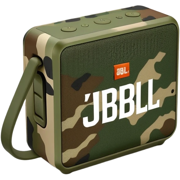 Ultra minimal JBL Go 4 bluetooth speaker with green and brown camouflage pattern, sleek design, simplified controls emoji