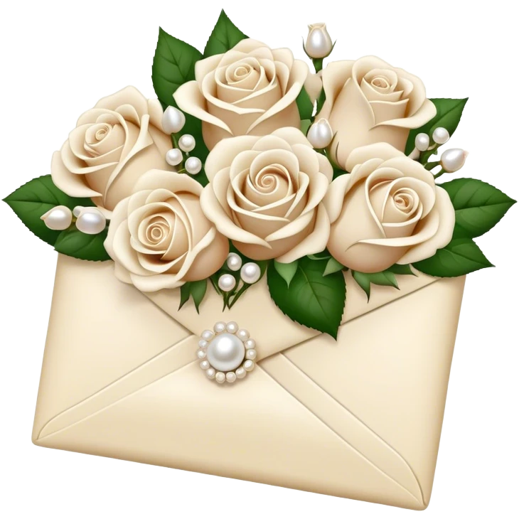 Ivory- beige colored love letter and a bouquet of white and pearl roses  emoji