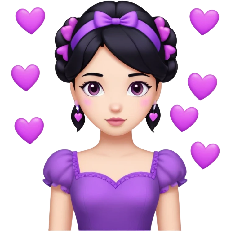 girl, black hair, hearts under header, violet dress emoji