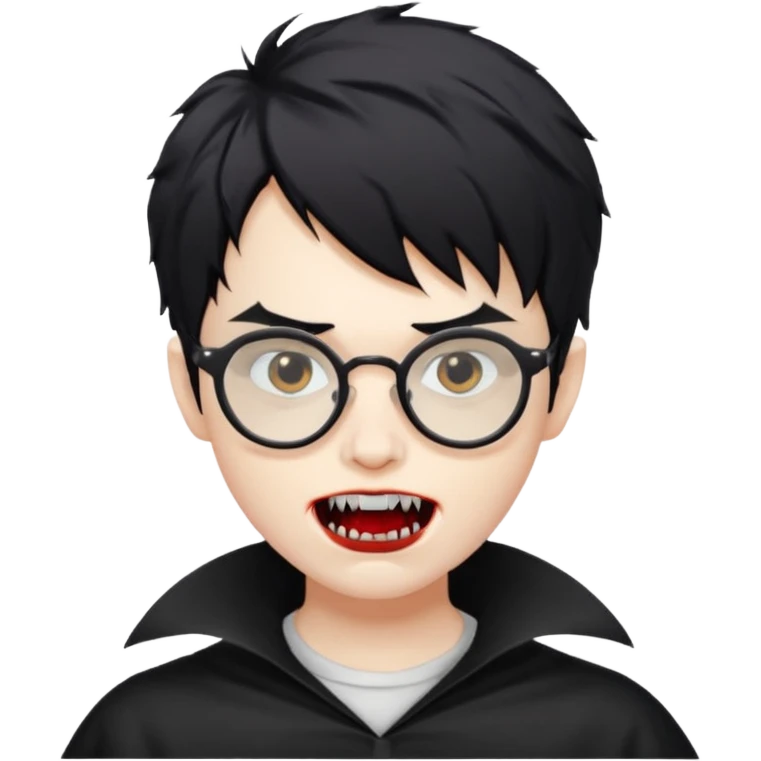 Cabelo bagunçado meio pequeno preto com cor de pele branco parecendo um vampiro e com oculos emoji