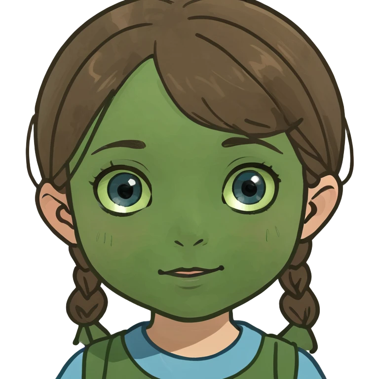Cute kindergarten girl brown hair blue eyes emoji