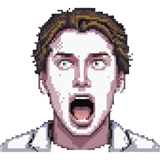 white man character with open mouth, expressive, as if loudly saying emoji