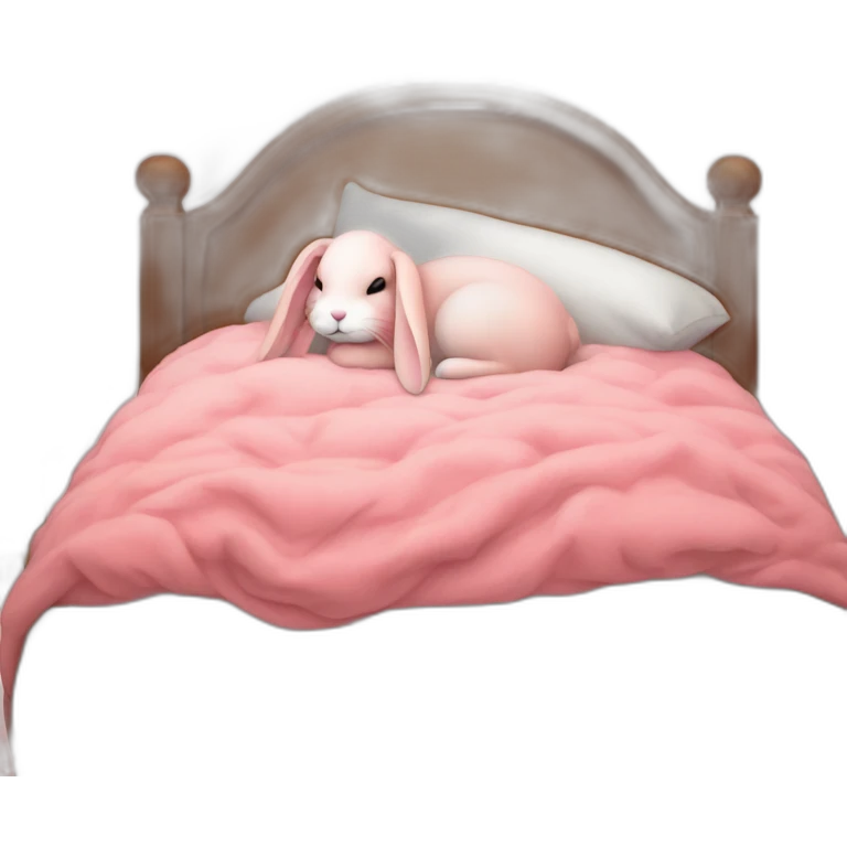 pink bunny sleeping in cotton cozy bed emoji