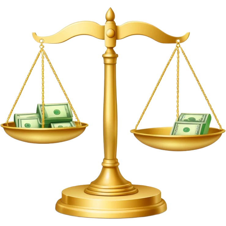 gold scale with dollars on one side and beauty products on the other emoji