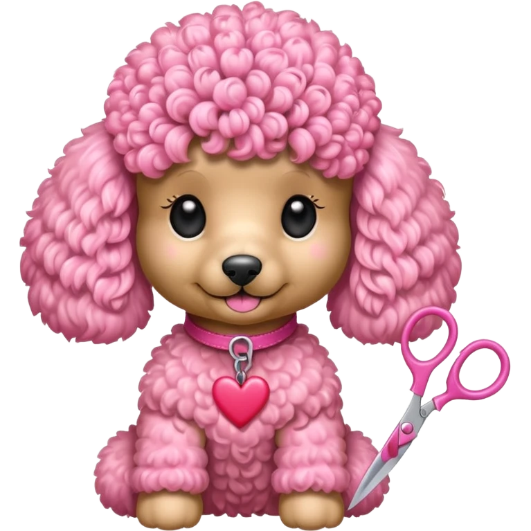 poodle color rosada con corazoces y tijera emoji