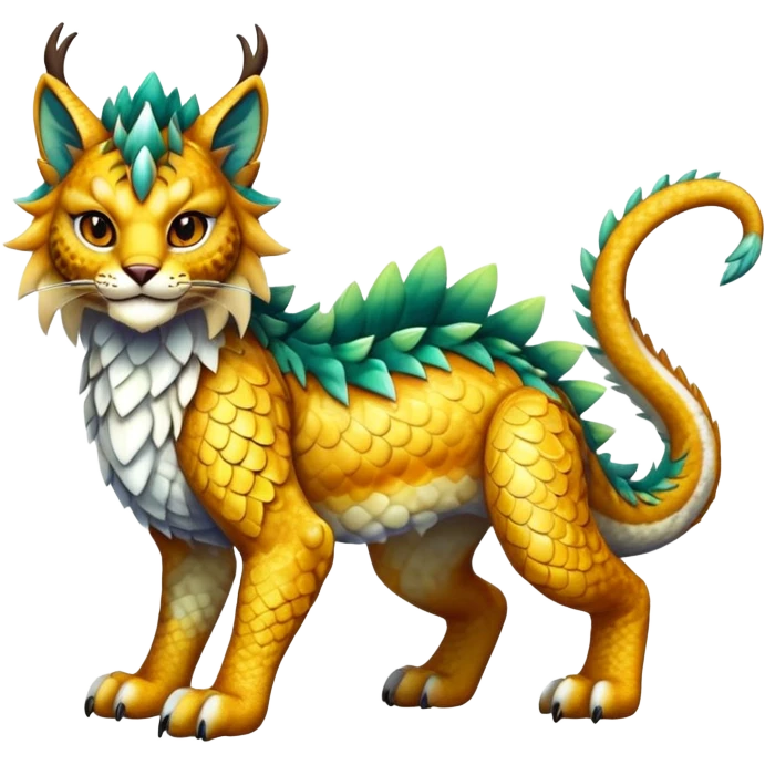 Shiny exotic Dragon-type Fakémon-Lynx-Bobcat-creature full body emoji