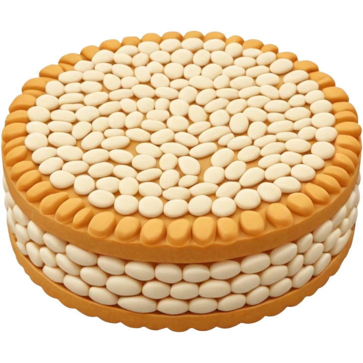 A round puffed rice cake, flat disc shape, light beige/off-white color, bumpy textured surface showing compressed puffed rice grains, crispy appearance, simple flat design, centered on transparent background. emoji