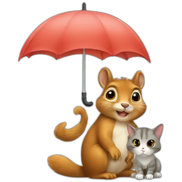squirrel and cat under an umbrella emoji