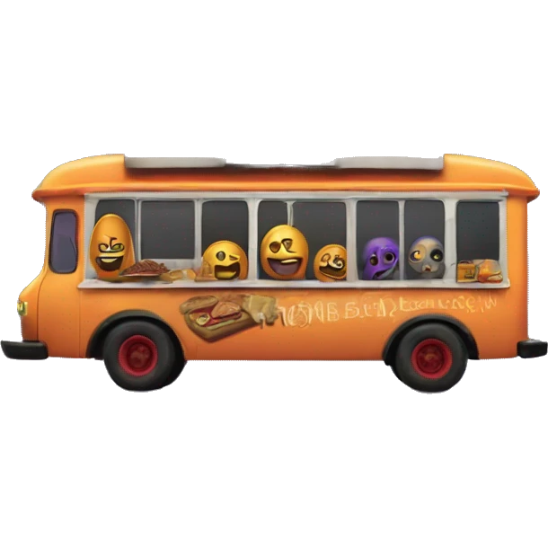 Double decker, wide angle,creepy,Addams haunted dream house on food truck  emoji