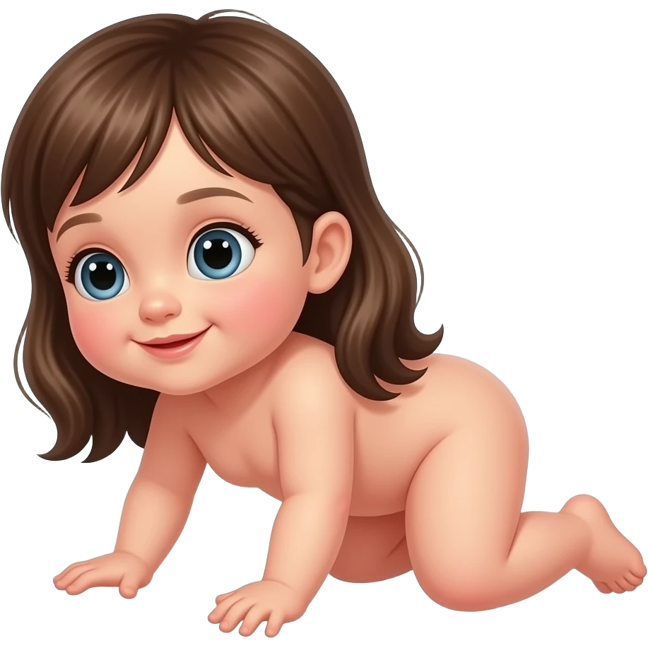 Naked baby girl with long hair crawling emoji
