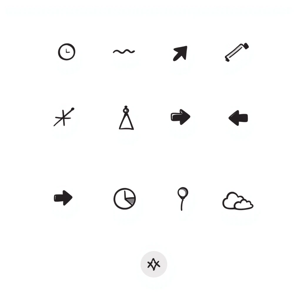A set of emojis for highlighting text in posts, featuring various markers, arrows, and highlights, in the style of hand-drawn doodles. emoji