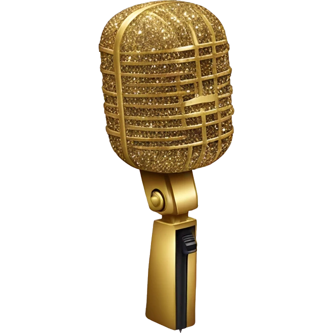 a gold stage microphone with glitter emoji