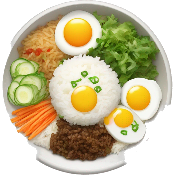 traditional korean pibimpab with rice, salads and egg in the ed emoji
