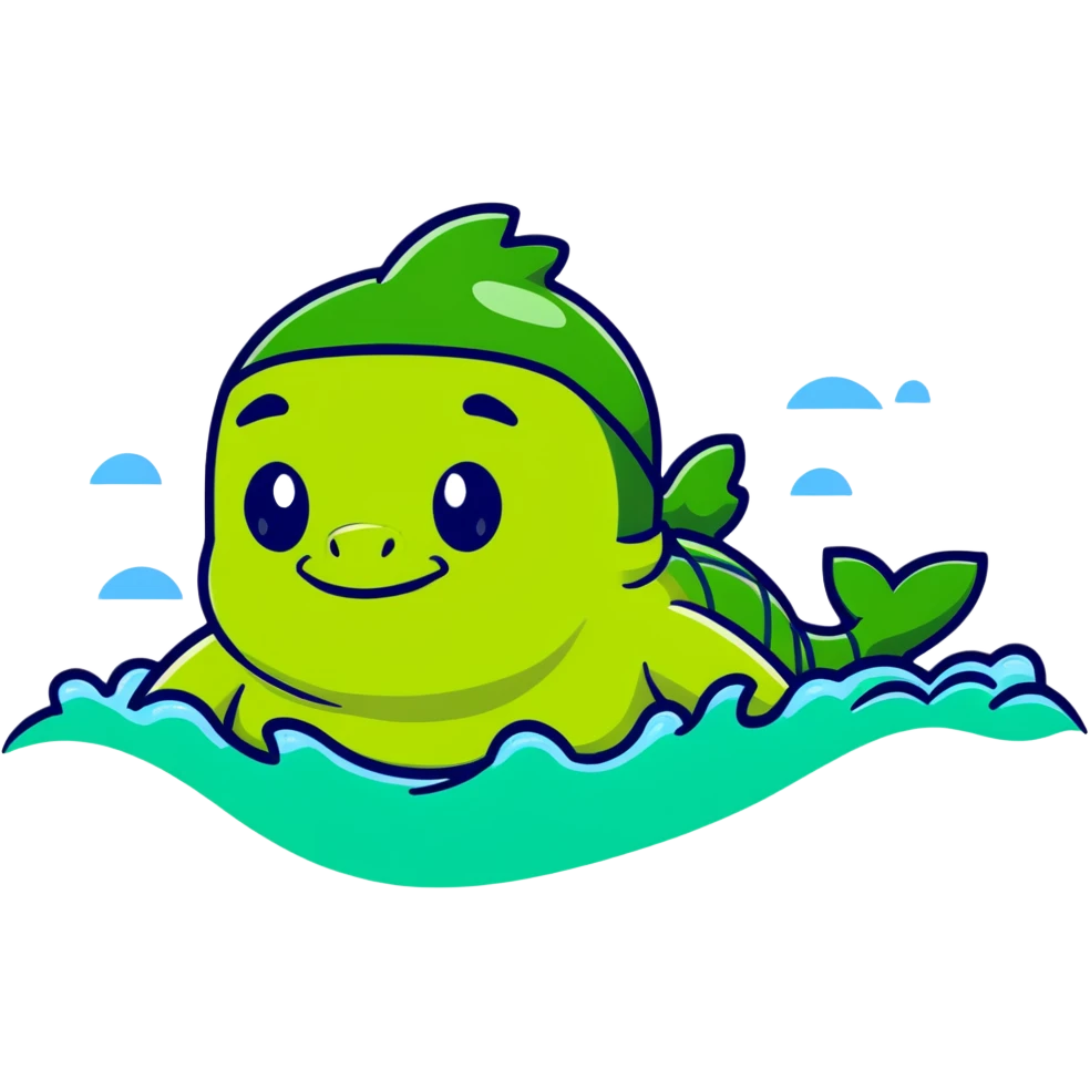 Green Shrekodil (mix of Shrek and crocodile) swimming breaststroke in a puddle emoji