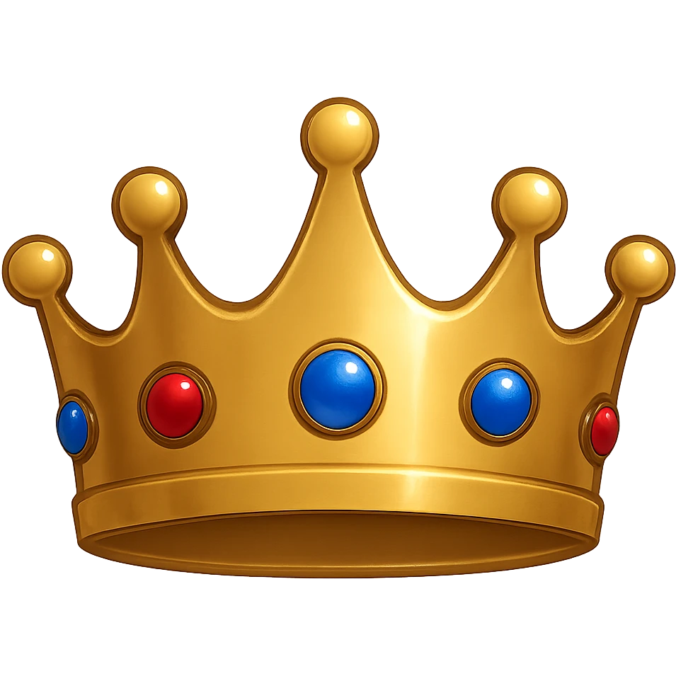simple gold crown with rounded points, decorated with red and blue gems and a subtle shine emoji