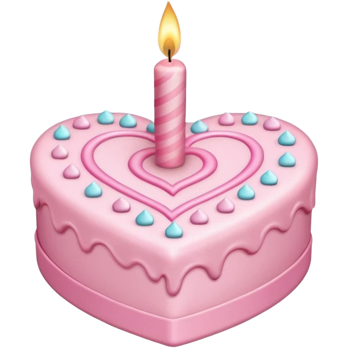 heart shaped birthday cake, pastel pink color, with one candle, cute design, sparkles emoji