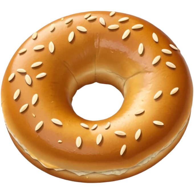 top-view toasted bagel, clear center hole, glossy emoji