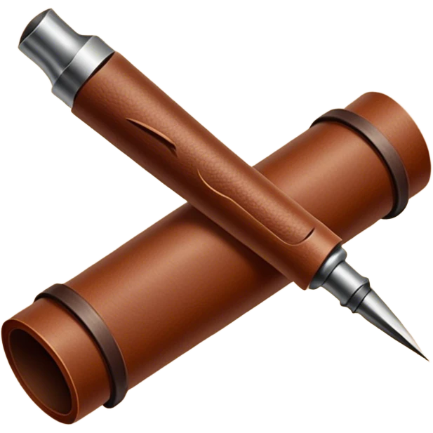 Leatherworking icon, rolled-up raw leather, engraving needle or gouge, stamp or press tools, visible texture of leather, minimalistic style, clean lines, transparent background. emoji