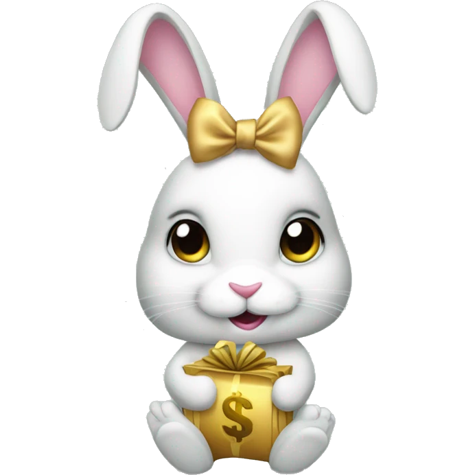 a bunny with lots of money in her hand with a BOW in her hair emoji