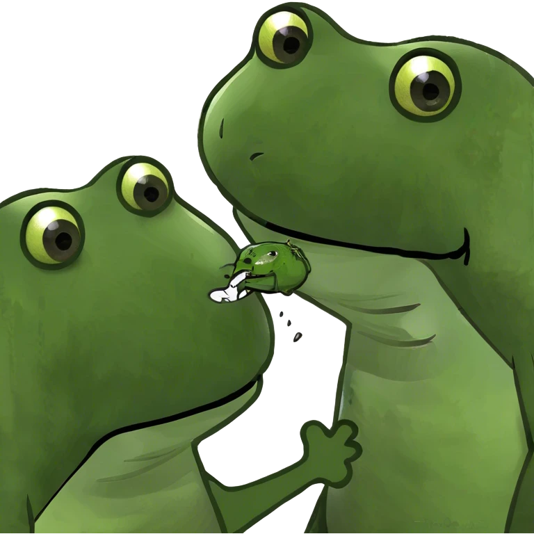 Frog kissing a lizard emoji