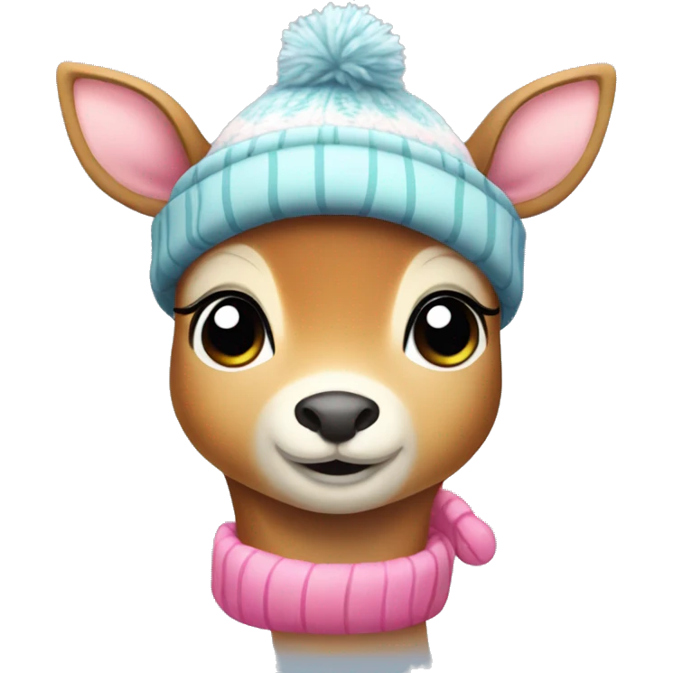 Cute shy deer with pink winter hat emoji