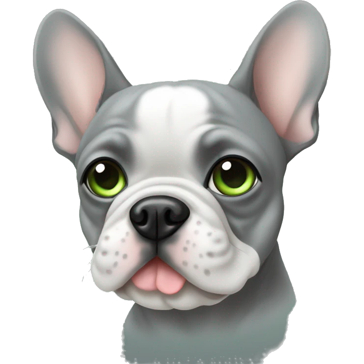 Grey Frenchie with green eyes emoji