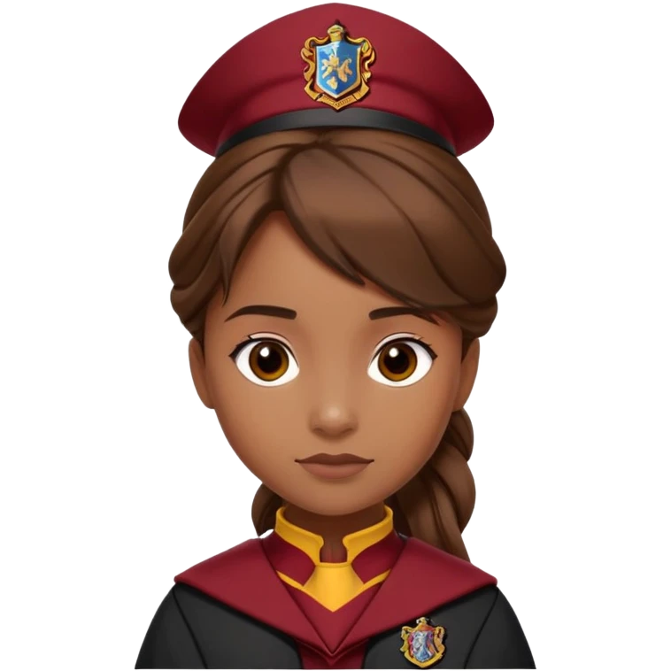 Angelina Johnson in harry potter, wear hogwarts gryfindor uniform, ponytail hair emoji