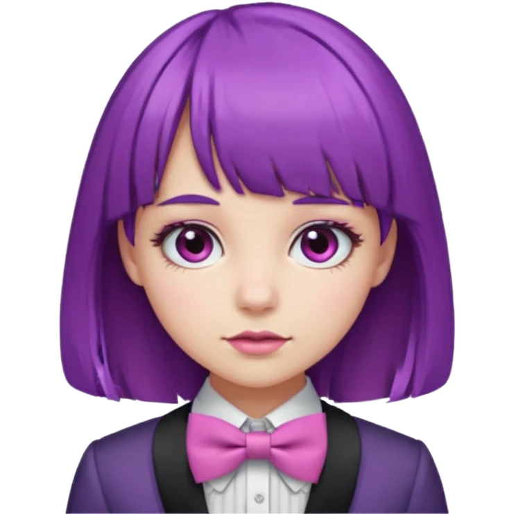 girl with bangs and purple hair and pink hairbow tie emoji