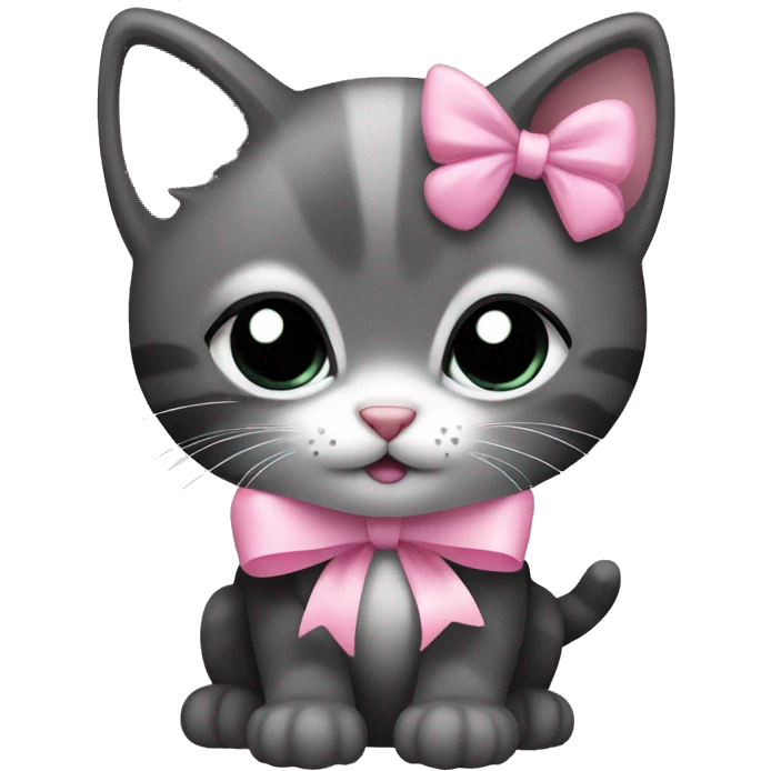Cute Black & grey kitten with pink bow  emoji