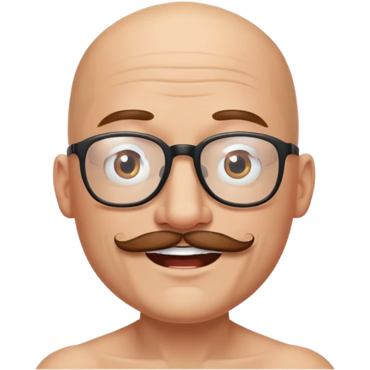 Passionate love Bald Man with mustache, eyeglasses, and no shirt happy in love emoji
