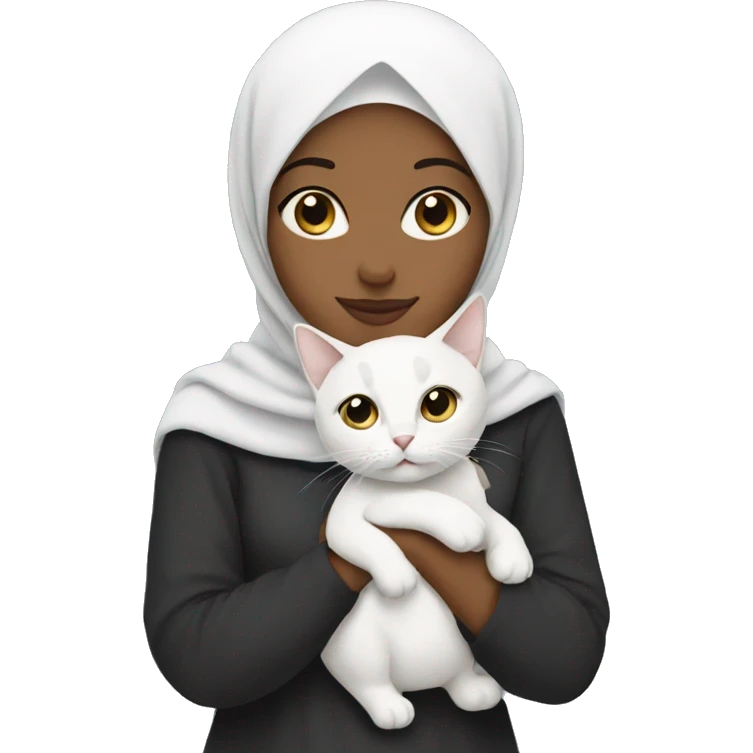 A white hijabi holding a cat emoji