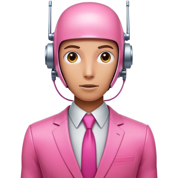 human looking robot offie worker in intensive pink color suit emoji