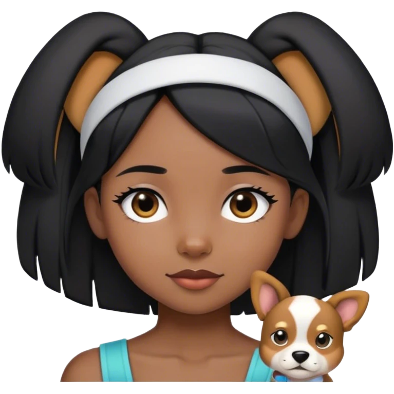 black girl with shoulder length straight black hair with puppy ears headband emoji