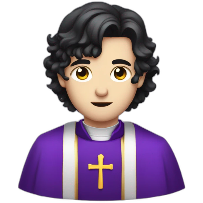 pale handsome sad evil priest with short wavy black hair and violet eyes emoji