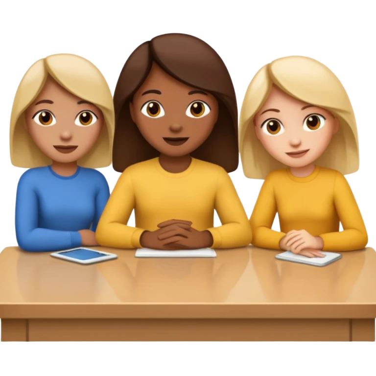 emojis de 3 personas en una mesa debatiendo ideas emoji