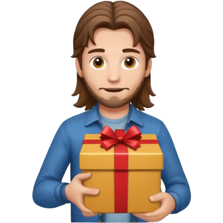 long haired man courier holding gift box emoji