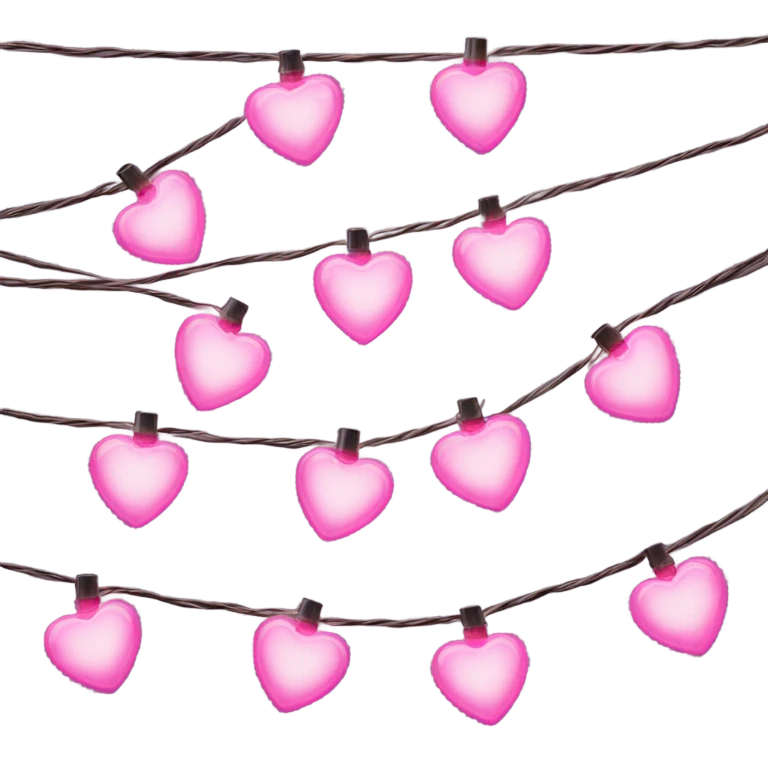 Realistic isolated pink heart shaped christmas string lights emoji