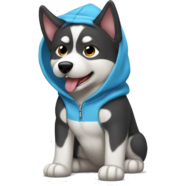 Un perrito husky con un hoodie y el perrito está sacando la lengua  emoji