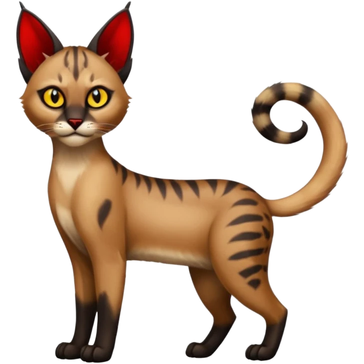 Gothic exotic Red and black and edgy and cute shiny Fantasy-Siamese-Bobcat-Caracal-Lykoi-feline-Fakémon-feline-hybrid (full body) emoji