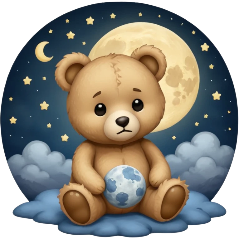 Sad Teddy bear looking at moon emoji