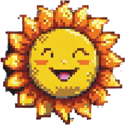 A sun with a joyful face, in the style of pixel art emoji