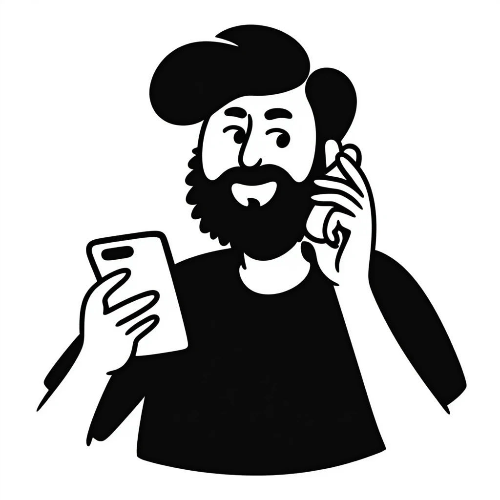 bold man with beard speaking on an iPhone emoji