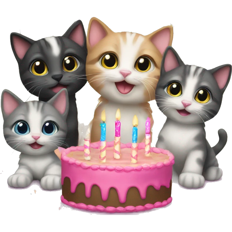 3 kittens at a birthday party emoji