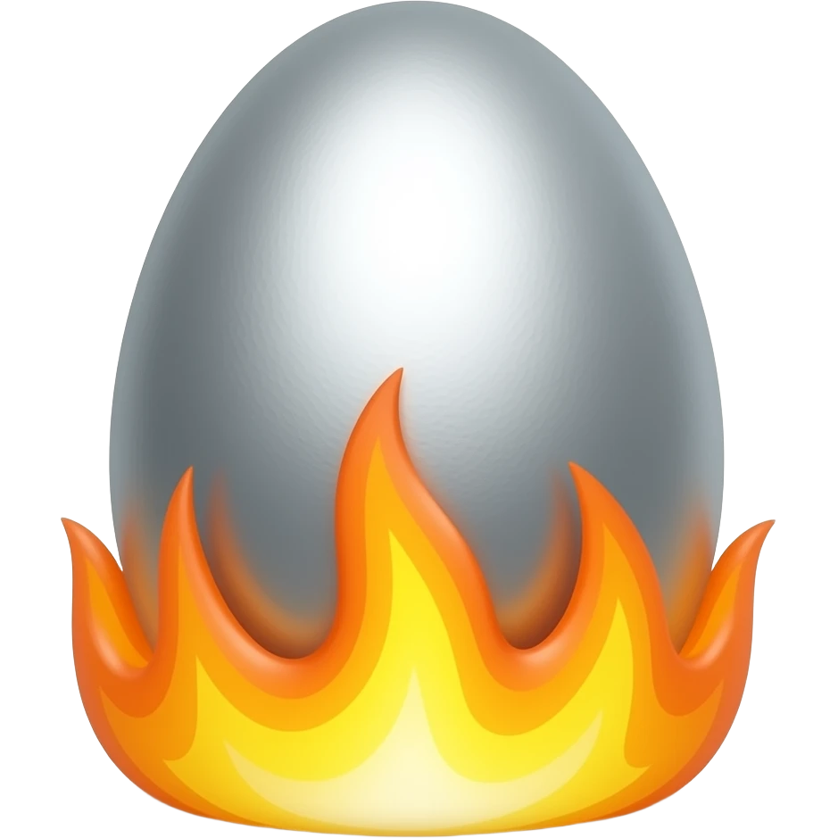Silver Egg On fire at the base of the egg emoji