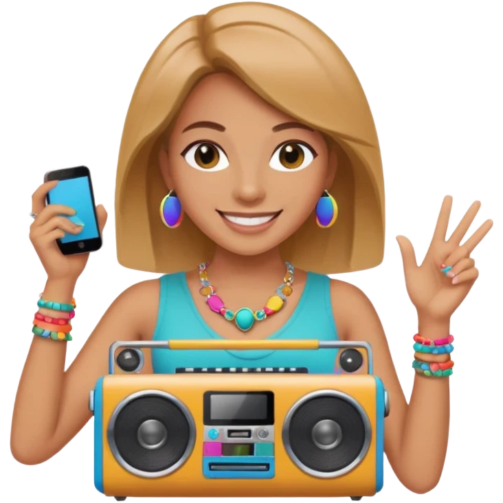 woman holding colorful boombox emoji