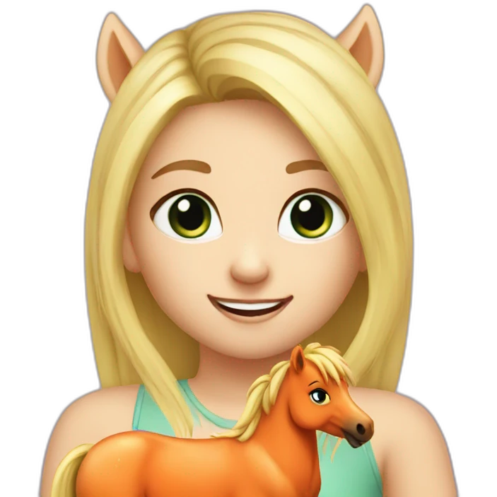 cute blonde girl giving carrot to a pony emoji