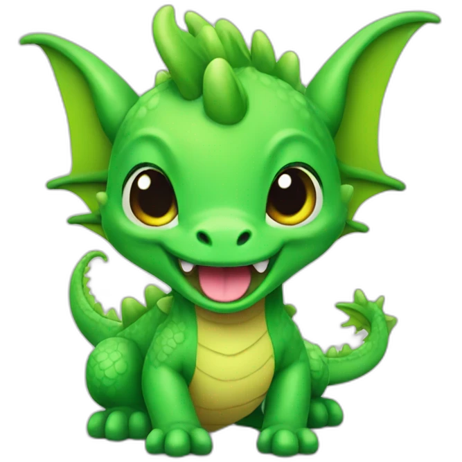 Cute green little dragon, showing his tongue emoji