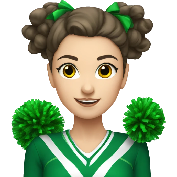 brunette  white girl cheerleader wearing green uniform holding green pompoms emoji