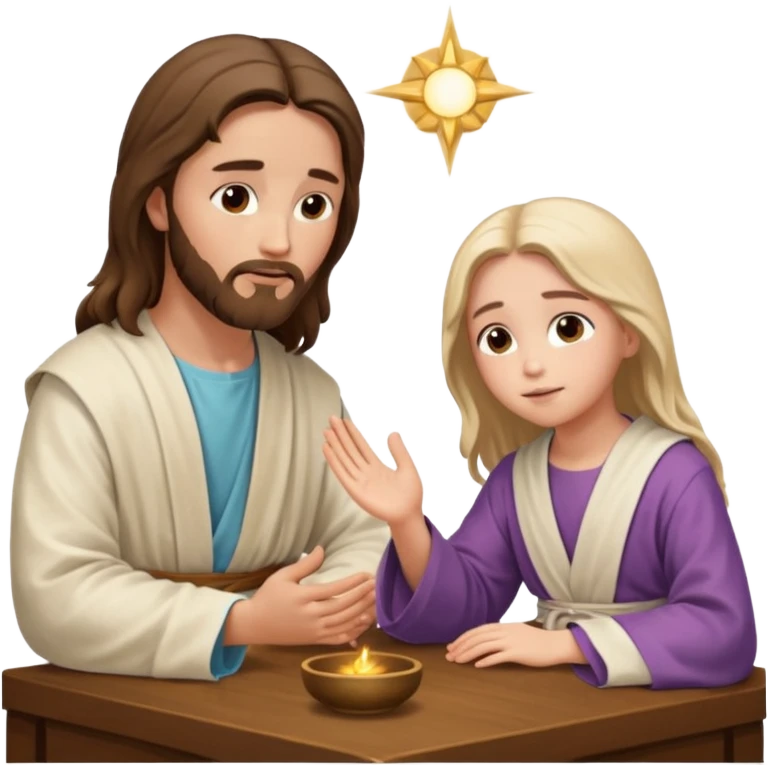 jesus en la mesa orando con una adolescente emoji